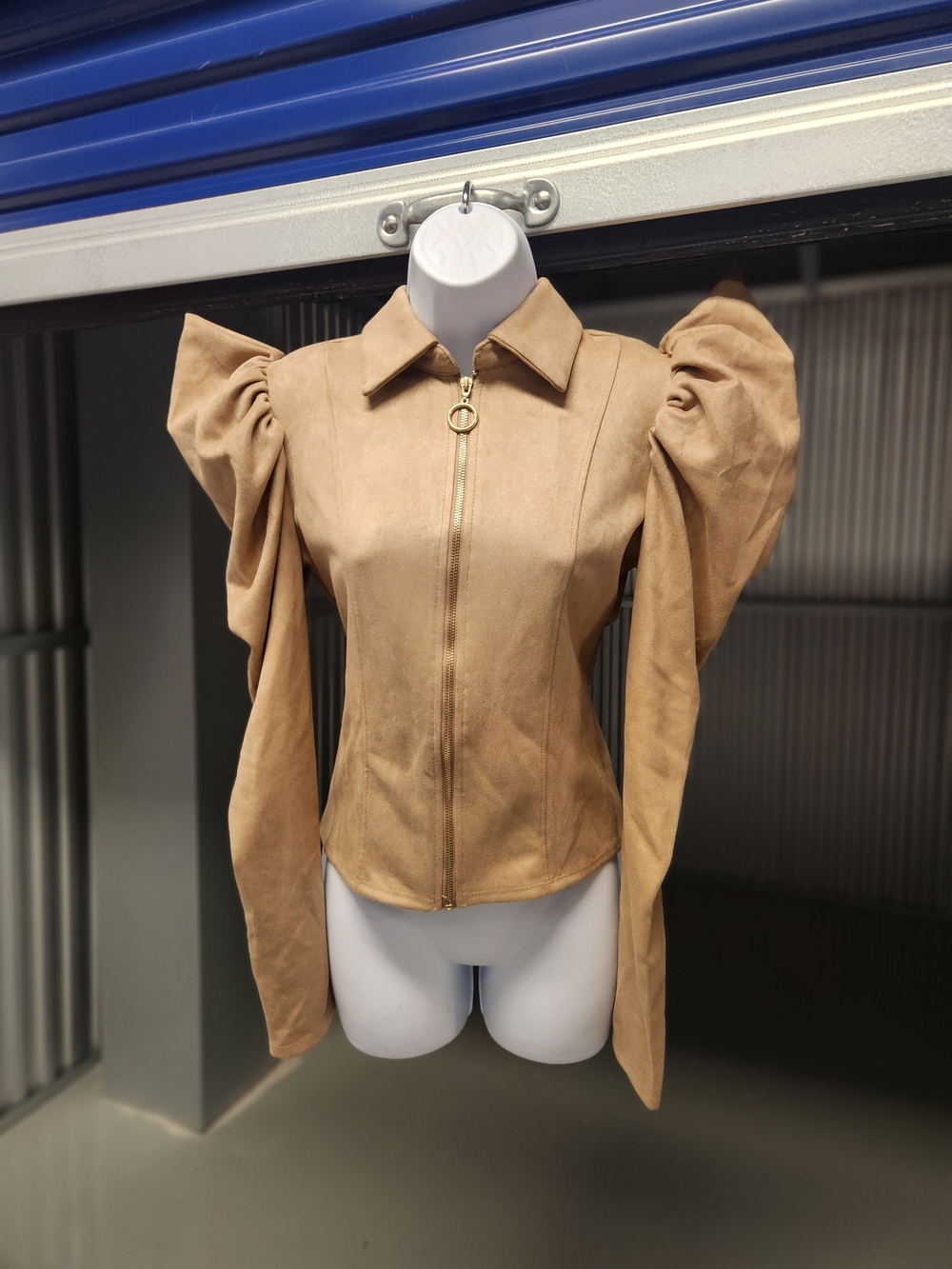 Fashion Nova Tan Puff-Sleeve Zip Jacket